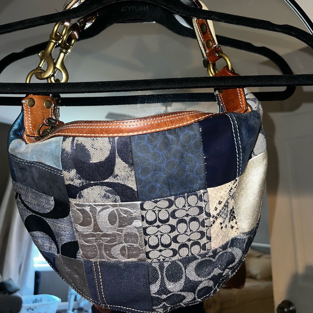 Rare Authentic Vintage Coach Snakeskin & Denim Patchwork Shoulder Bag - Picture 3 of 3